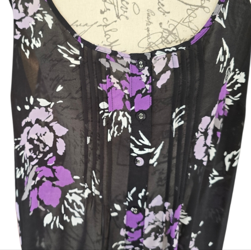 Torrid Black Purple Floral Sheer Sleeveless Top 1X - Picture 6 of 9